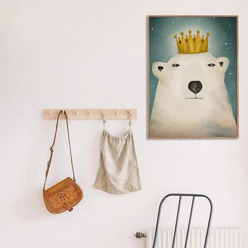 07G słodkie skandynawskie zwierzęta Biały niedźwiedź A3 A2 płótno artystyczne malarstwo druk plakat, malarstwo ścienne dla dzieci sypialnia dekoracje do domu fresk