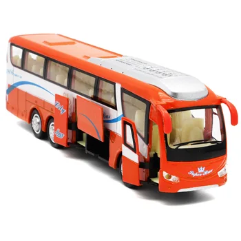 1:32 ogromny miejski autobus turystyczny Alloy Model Vehicle 5 Open-door Inertial Return Tourist Vehicle Model Lighting and Audio Toy Vehicle