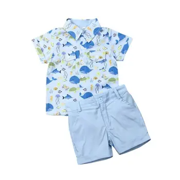 1-5Years Toddler Kids Cartoon Baby Boy Clothes Set Whale Print T-shirt Szorty Pants Gentleman Outfit School Kid Boys Costumes