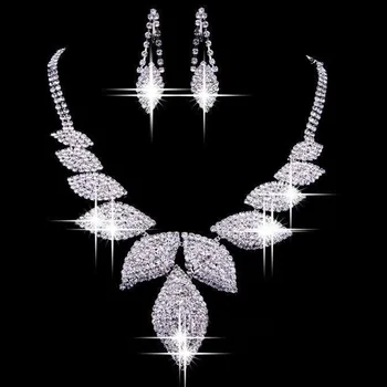 1 kpl. Bling Wedding Bridal Prom Crystal Rhinestones Leaf naszyjnik kolczyki zestaw biżuterii