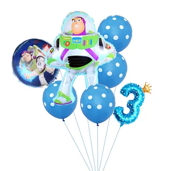 1 kpl. Toy story Buzz Astral balony niebieskie kropki folia balony kapitan Woody Baby Shower chłopiec zabawka dla dzieci dekoracje urodzinowe