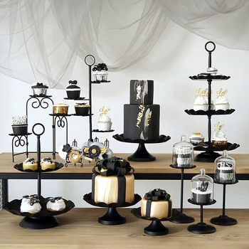 1 szt. czarny cake stand & ciastko podajnik fala krawędzi ciasto narzędzia do dekoracji domu deser stół partii dostawców przechowywania