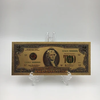 10 szt./lot Najlepsza cena dla Ameryki 2 banknoty usd w 24K złota pieniądze z certyfikatem dla kolekcji i prezentów