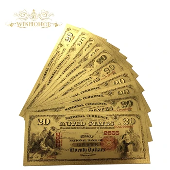 10 szt./lot dobra 1875 rok kolorowa Ameryka Złoty banknot 20 dolarowe banknoty w 24k pozłacane na prezent i do kolekcji