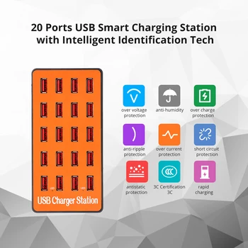 100 W 20-port USB-koncentratory wyposażone w ładowarki adapter Smart Charging Station Auto Detect Tech & Foldable Plug dla iPhone iPad Samsung
