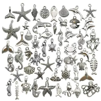 100pcs Antyczne srebro zwierzęta morskie morska życie zawieszenia zawieszenia biżuteria wnioski robiąc akcesoria do DIY naszyjnik bransoletka M292