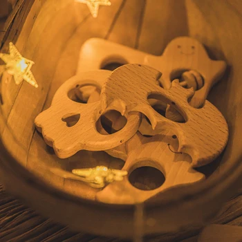 10szt dzieci gryzak Halloween drewniane dynia duch, wampir animowany Buk drewniany gryzak żywności BPA free noworodka gryzak prezent