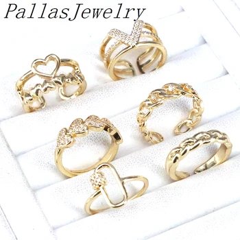 10szt kolor złoty pierścień dla kobiet regulowany mix mankietów otwarte pierścienie utorować CZ cyrkonia hurtownia biżuteria prezenty