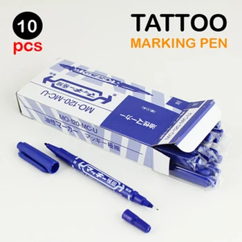 10szt tatuaż akcesoria uchwyt dostawy niebieski olejowe tusz 0.7 mm i 1-1.3 mm podwójna końcówka dwustronna tatuaż skóry znacznik маркировочная pióro pisarz narzędzie