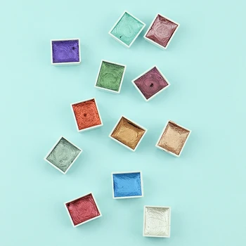 12 Kolorów Stałe Farby Akwarelowe Zestaw Teksturowane Pigment Perłowy Metaliczny Połysk Acuarela Garnitur Przenośne Akcesoria Artystyczne