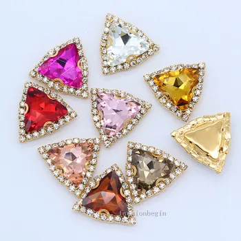 12p 18mm trójkąt kolor szycie na strój sukienka kryształu Kryształ Diament rhinestone aplikacja listwy koraliki złote podstawie przycisk