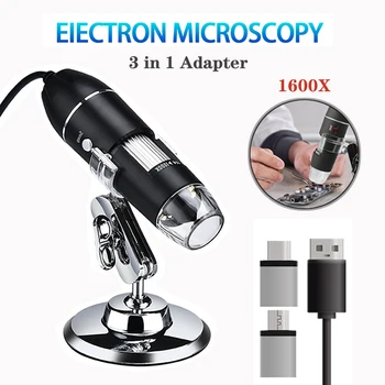 1600X Cyfrowy mikroskop USB kamera endoskopu LED lupa Type-C/Micro USB lupa elektroniczna stereo z podstawką do telefonu PC