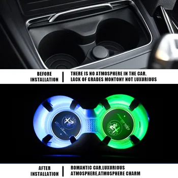 1szt Led Car Badge Cup lights, antypoślizgowa coaster dla Volkswagen VW CC T-ROC Golf 4 5 6 7 Sharan 7N Passat B5 B6 B7 Tiguan EOS R