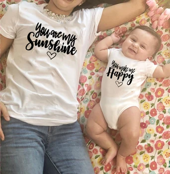 1szt mama i dziecko odpowiednia odzież Family Look 2019 You Are My Sunshine You Are My Happy Kids Bodysuit + Mommy Family Tshirt