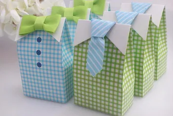 20 szt Mój Mały człowiek niebieski zielony krawat motyl urodziny chłopiec Baby Shower Favor Candy Treat Bag ślubne pamiątki pudełko czekoladek pakiety upominkowe
