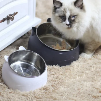 200 ml Cat Bowl antypoślizgowe stal nierdzewna Pet Dog Cats zwiększona podstawa pochyły Podajnik miski Cat Water Food miski do karmienia psów produkt