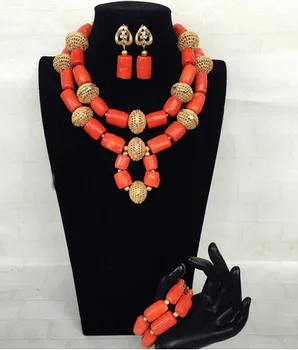 2017 Big Coral Beads African Jewelry Set Fantastic Wedding Coral Bridal Beads Jewelry Set Women Statement Jewelry Set New ABH416