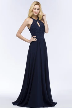 2019 ciemno-niebieska sukienka na studniówkę, suknie wieczorowe długie wieczorowe sukienki damskie z koronki Sexy Cut Out Design A line Vestido De Festa