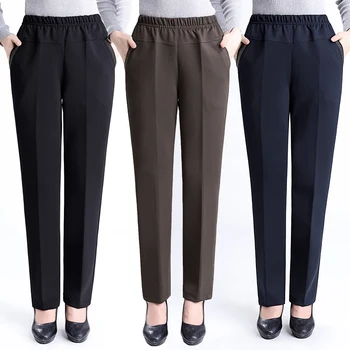 2019 duży rozmiar 6XL wiosna jesień kobiety w średnim wieku, spodnie slim Wysoka Talia casual temat proste spodnie spodnie Damskie