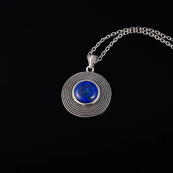 2019 nowa lista S925 srebro retro okrągły niebieski lapis lazuli wisiorek naszyjnik panie ręcznie robione piękne biżuteria prezenty, które
