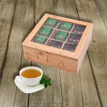 2020 New WoodenTea Box Tea Bag Storage Holder Organizer z pokrywą 9-komora do szafek kuchennych