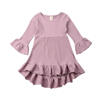2020 Nowa jesień Jesień 6M-4Y Kid Baby Girl Potargane asymetryczne расклешенное sukienka z długim rękawem kolor Księżniczka strój 4 kolory