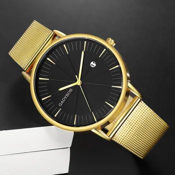 2020 Nowa moda data wyświetlacz zegarek męski siatki grupa sukienka zegarka Mężczyzna zegarek kwarcowy złoty zegarek męski prezent relogio masculino