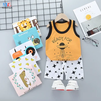 2020 baby Girl letnia odzież dla chłopców cartoon Baby Children Girls Clothing Set koszulka bez rękawów+spodenki bawełna DC246