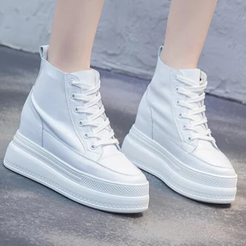 2020 brytyjski styl nowe damskie botki na platformie wewnętrzne wzrost Damskie buty proste jesienne Damskie buty Botas De Mujer ay900