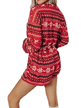 2020 damska Świąteczna odzież zestawy z długim rękawem crop top +szorty boże Narodzenie Śnieżynka druku O-neck jesień czas wolny strona odzież plus size