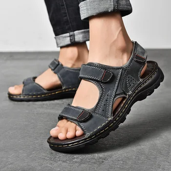 2020 lato wysokiej jakości skóra naturalna męskie sandały oddychająca basen plaża męskie rzymskie sandały casual buty męskie rozmiar 38-47