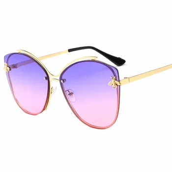 2020 luksusowe pszczele okulary dla kobiet moda Kocie oko metalowe okulary damskie w stylu retro gradientu punkty odcienie UV400 okulary