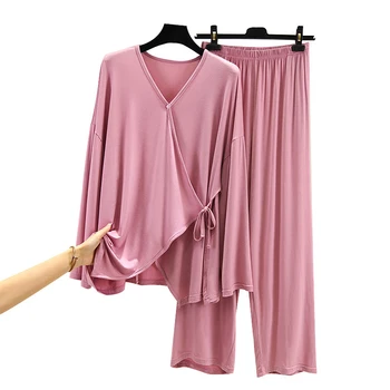2020 modalne temat piżamy zestaw kobiet nowa jesienna koszula casual V-neck nocna odzież Damska, odzież domowa модальная bawełniana piżama strój