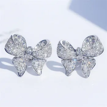 2020 nowa dostawa musujące luksusowe biżuteria 925 srebro utorować biały przezroczysty AAAAA sześciennych Cyrkon motyl kolczyki dziewczyna