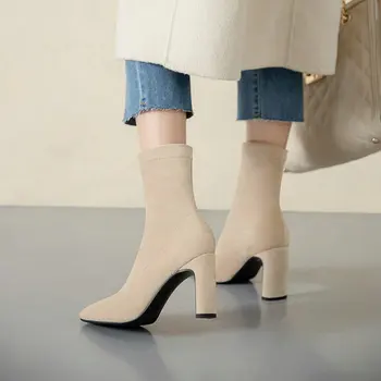 2020 nowe monochromatyczne monochromatyczne damskie buty z imitacji zamszu botki odcinek cienkie buty modne damskie czapki szpilki buty rozmiar 46