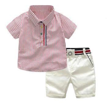 2020 nowy zestaw ubrań dla chłopców w paski koszula spodenki zestaw 2 modne bluzki z krótkim rękawem, spodnie 2-częściowy zestaw dla dzieci 2-6 lat chłopiec