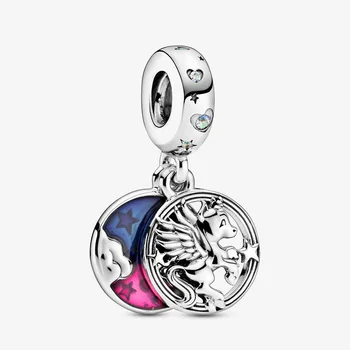 2020 zima Nowy 925 srebro koraliki magiczny jednorożec podwójne kolczyki Urok pasuje oryginalny Pandora bransoletka ozdoby świąteczne