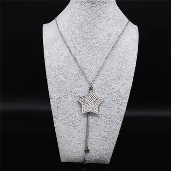 2021 Kryształ łańcuch ze stali nierdzewnej Naszyjnik dla kobiety srebrny kolor pędzelek długi Gwiazda naszyjnik biżuteria collares largos N20188