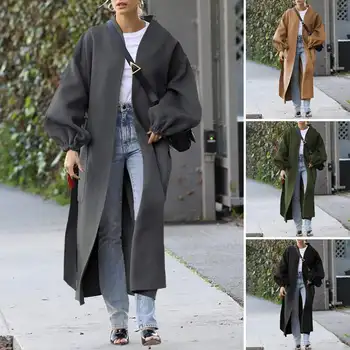 2021 Moda Kobiety Koreańskie Długi Płaszcz Celmia Lampa Rękaw Wolny Rozmiar Plus Sweter Kurtki Zimowe Eleganckie Biuro Płaszcz 7