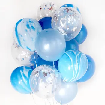 21 szt./kpl. 12 cali niebieski marmur konfetti balony z Okazji urodzin butla ozdoby partii dorosłych dekoracje ślubne Globos Metalicos