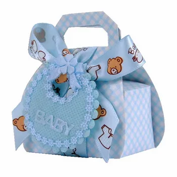 24шт niebieska różowa pudełko czekoladek z niedźwiedziej taśmą i dziecięcej etykietką dla chłopca dziewczynki Baby Shower Party Favor Boxes
