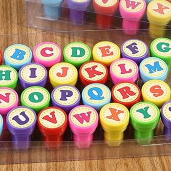 26 szt alfabet litery okrągły stempel drukowanie samoprzylepne scrapbooking płyty kasety klocki Stamper dla dzieci prezenty zabawki