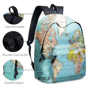 2szt mapa świata drukowanie plecak notebook backpack księgarnia worek z pojemnikiem zestaw plecak