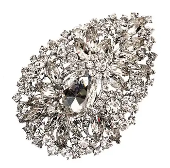 3.8 Inch Extra Large Heart Crystal Glass Diamante Wedding Bridal Brooch V