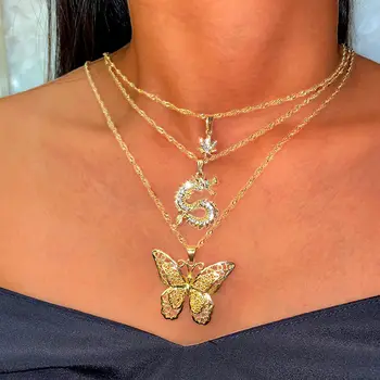 3 szt./kpl. kolor złoty puste motyl wisiorek naszyjnik dla kobiet moda Smok Kryształu maple leaf naszyjnik 2020 biżuteria prezent