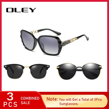 3 szt. w połączeniu sprzedaż OLEY Brand Design okulary damskie lustrzane soczewki są w ochrona przed promieniowaniem UV Oculos De Sol black