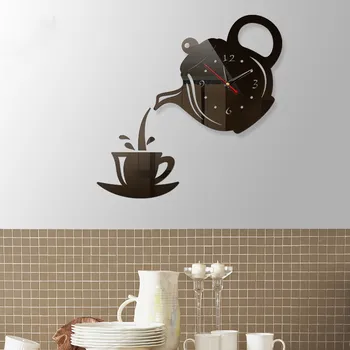 3D DIY Teapot Shape zegary ścienne akrylowe slr zegarki nowoczesna kuchnia wystrój domu ścienne naklejka pusty zegar cyfrowy