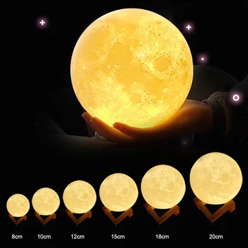 3D Moon Lamp Printed Night Light Remote Control/Touch LED Lunar Moonlight Globe Ball with Wood Stand Base for Kids Bedroom