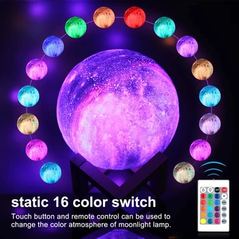3D Star Moon Night Light Remote & Touch Control USB Akumulator 16 kolorów LED z drewnianą podstawą dla dziewczyn, chłopców prezent na Urodziny