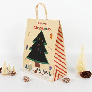 3szt wesoły boże narodzenie prezent pakiety Kraft torby papierowe z uchwytem Xmas Party Favors Box DIY Writing Christmas Tree Bag Xmas Gifts Noel